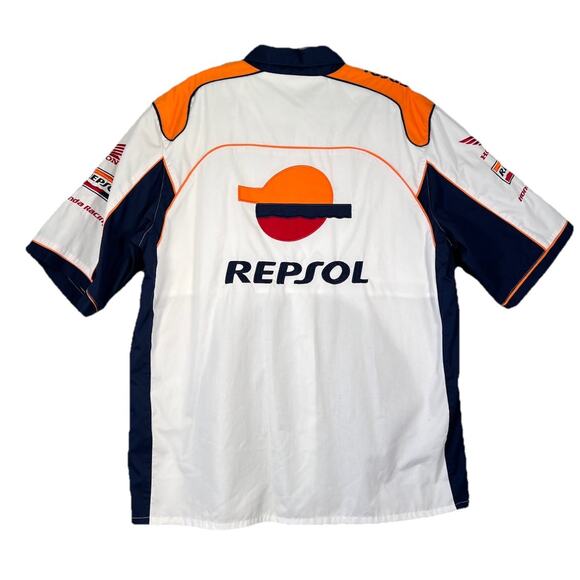 Vintage Honda HRC Pit Shirt Repsol Short Sleeve Patch Button Down Size Large - Picture 6 of 10